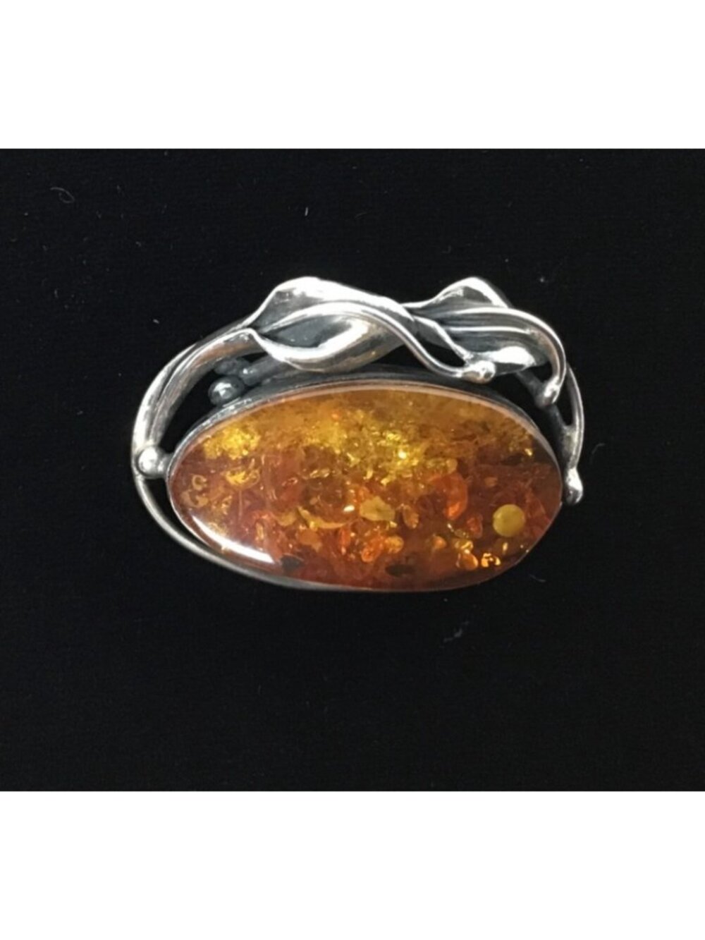 Sterling Silver Vintage Natural Baltic Amber Stone Oval Brooch Pin